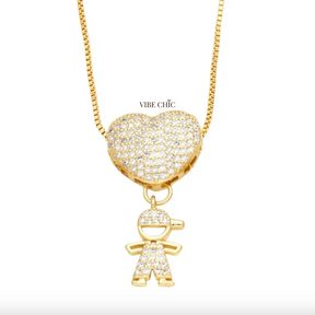 Colar Coração de Mãe com Filhos – Amor Infinito em Brilhantes de Zircônia - PROMOÇÃO DE LANÇAMENTO, SÓ HOJE!