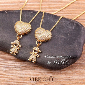 Colar Coração de Mãe com Filhos – Amor Infinito em Brilhantes de Zircônia - PROMOÇÃO DE LANÇAMENTO, SÓ HOJE!