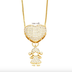 Colar Coração de Mãe com Filhos – Amor Infinito em Brilhantes de Zircônia - PROMOÇÃO DE LANÇAMENTO, SÓ HOJE!