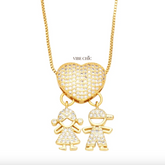 Colar Coração de Mãe com Filhos – Amor Infinito em Brilhantes de Zircônia - PROMOÇÃO DE LANÇAMENTO, SÓ HOJE!