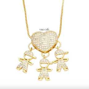 Colar Coração de Mãe com Filhos – Amor Infinito em Brilhantes de Zircônia - PROMOÇÃO DE LANÇAMENTO, SÓ HOJE!