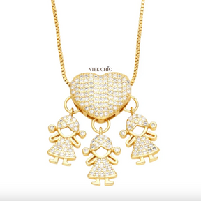 Colar Coração de Mãe com Filhos – Amor Infinito em Brilhantes de Zircônia - PROMOÇÃO DE LANÇAMENTO, SÓ HOJE!