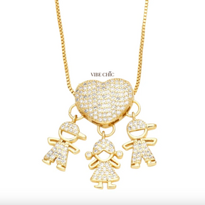 Colar Coração de Mãe com Filhos – Amor Infinito em Brilhantes de Zircônia - PROMOÇÃO DE LANÇAMENTO, SÓ HOJE!