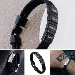 Pulseira Luxo Personalizável em Couro com Pingentes Gravados a Laser - Especial Dia dos Pais - 30% Off + Frete Grátis