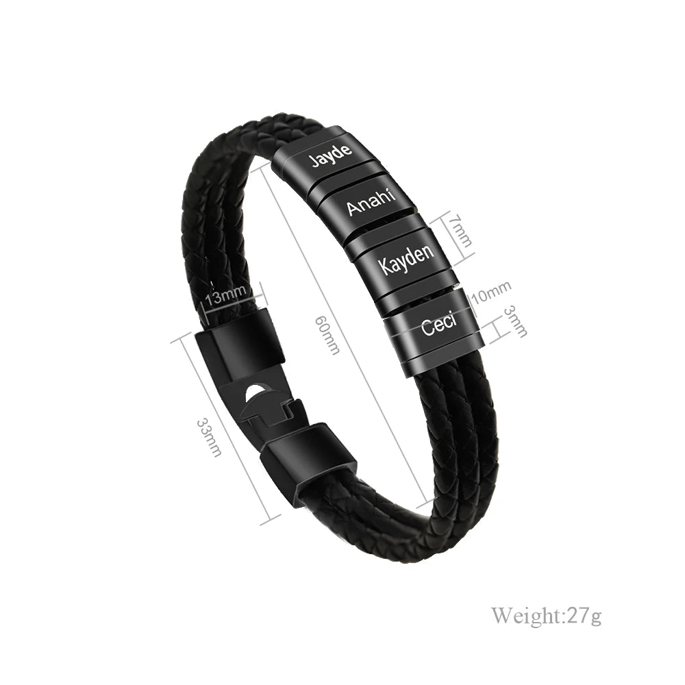 Pulseira Luxo Personalizável em Couro com Pingentes Gravados a Laser - Especial Dia dos Pais - 30% Off + Frete Grátis