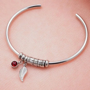 Personalized Names Beads Bracelet Custom Family Names Bracelet With Leaf Birthstone Charm Bracelet Mother's Day Gift