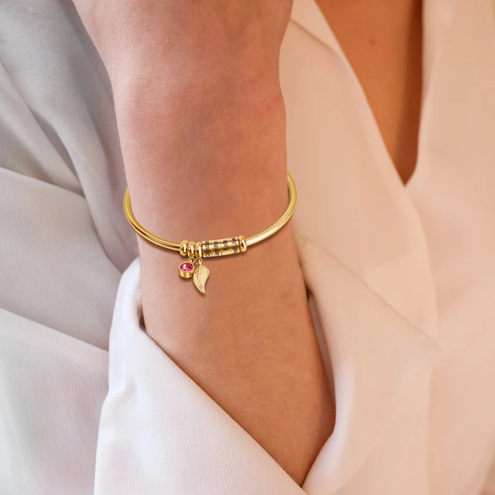 Personalized Names Beads Bracelet Custom Family Names Bracelet With Leaf Birthstone Charm Bracelet Mother's Day Gift