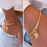 Personalized Names Beads Bracelet Custom Family Names Bracelet With Leaf Birthstone Charm Bracelet Mother's Day Gift