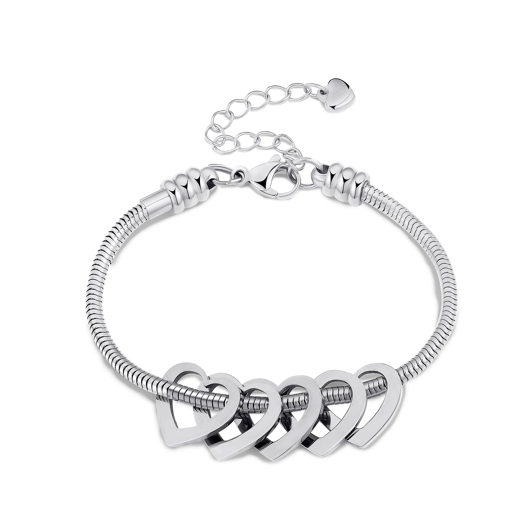 Pulseira Elo Snake com Pingentes de Coração Personalizados – Joia em Aço Inoxidável sob Medida  com 30% OFF + Frete Grátis