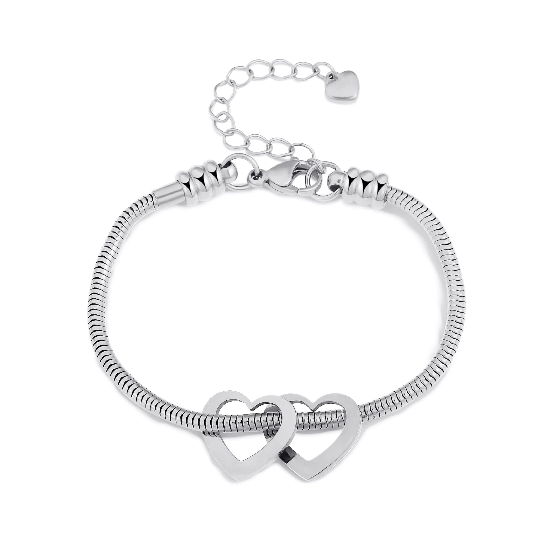 Pulseira Elo Snake com Pingentes de Coração Personalizados – Joia em Aço Inoxidável sob Medida  com 30% OFF + Frete Grátis