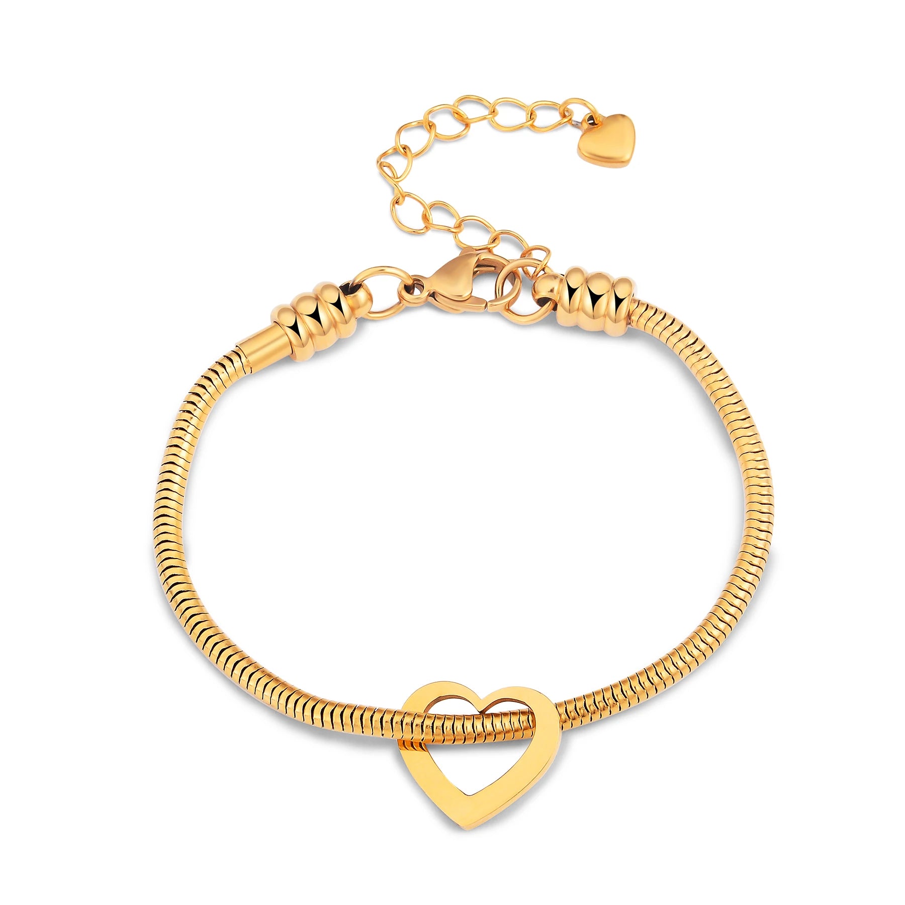 Pulseira Elo Snake com Pingentes de Coração Personalizados – Joia em Aço Inoxidável sob Medida  com 30% OFF + Frete Grátis