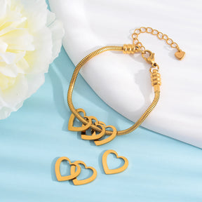 Pulseira Elo Snake com Pingentes de Coração Personalizados – Joia em Aço Inoxidável sob Medida  com 30% OFF + Frete Grátis