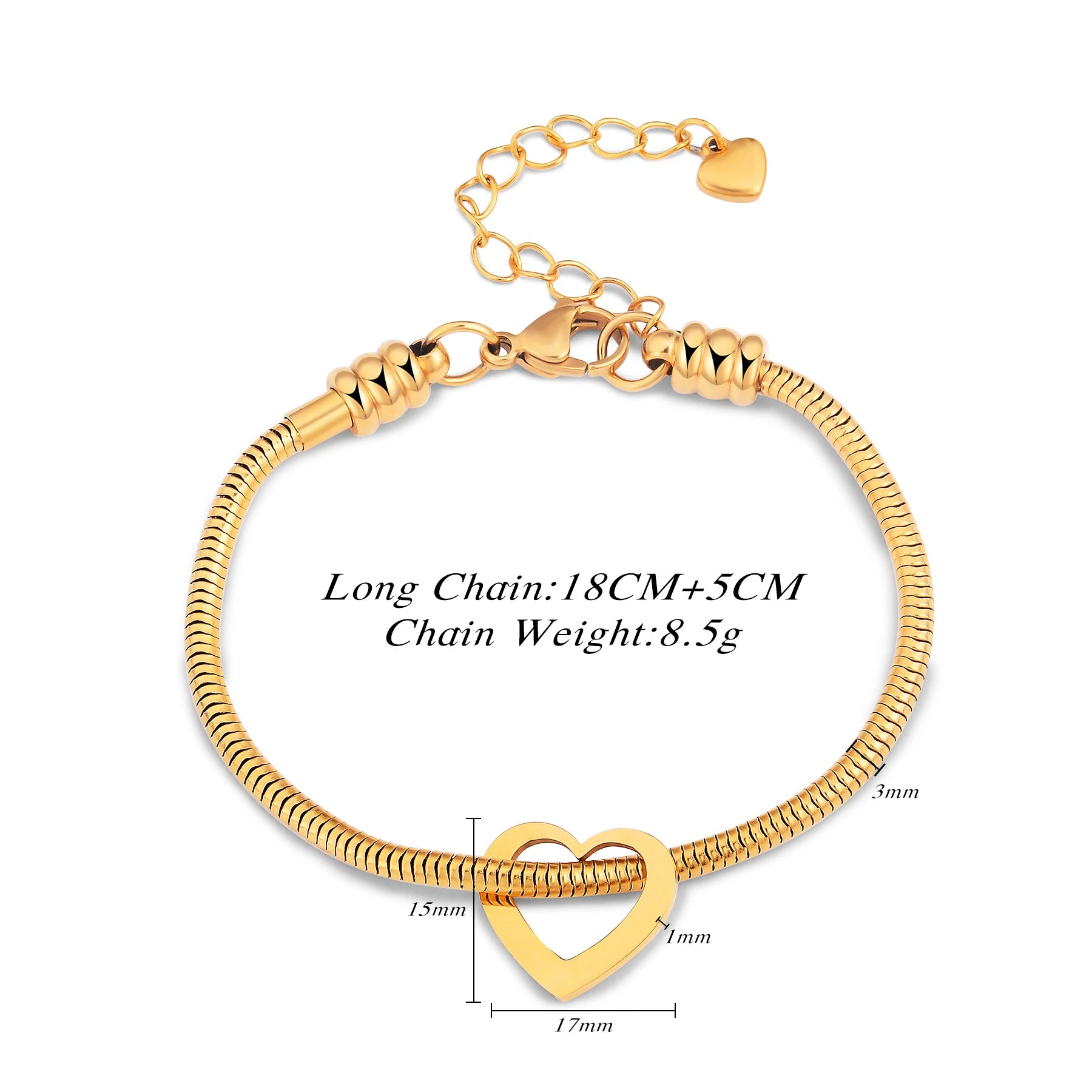 Pulseira Elo Snake com Pingentes de Coração Personalizados – Joia em Aço Inoxidável sob Medida  com 30% OFF + Frete Grátis