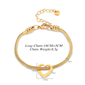 Pulseira Elo Snake com Pingentes de Coração Personalizados – Joia em Aço Inoxidável sob Medida  com 30% OFF + Frete Grátis