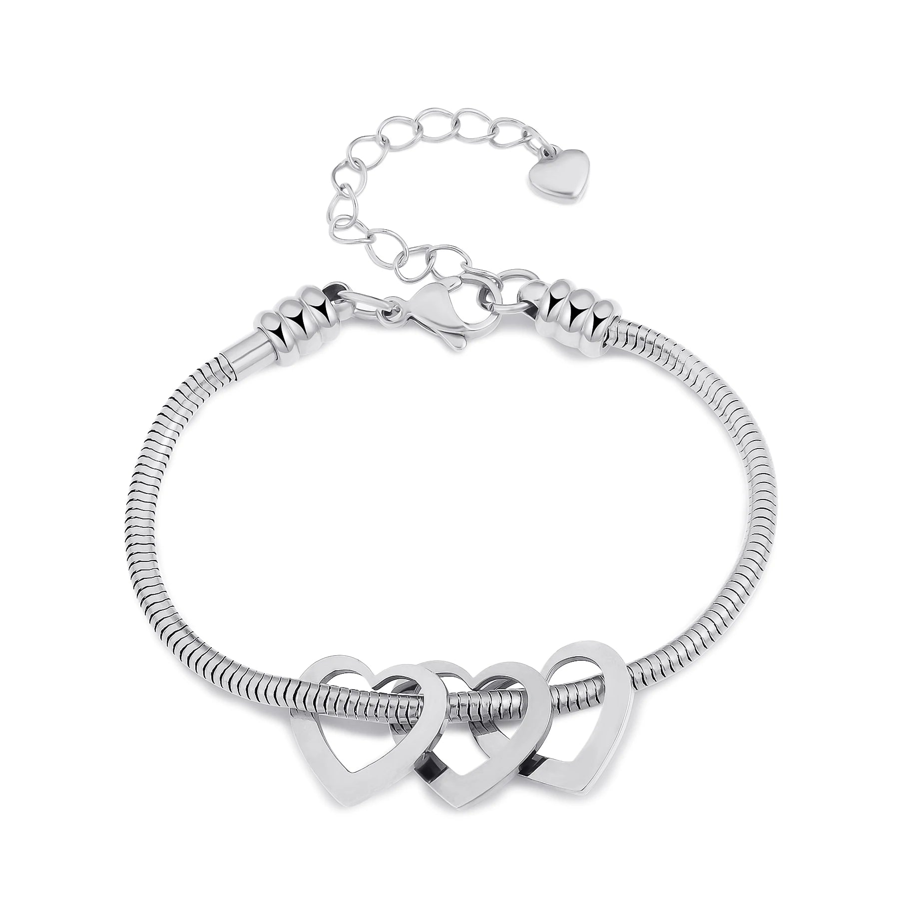 Pulseira Elo Snake com Pingentes de Coração Personalizados – Joia em Aço Inoxidável sob Medida  com 30% OFF + Frete Grátis
