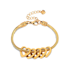 Pulseira Elo Snake com Pingentes de Coração Personalizados – Joia em Aço Inoxidável sob Medida  com 30% OFF + Frete Grátis
