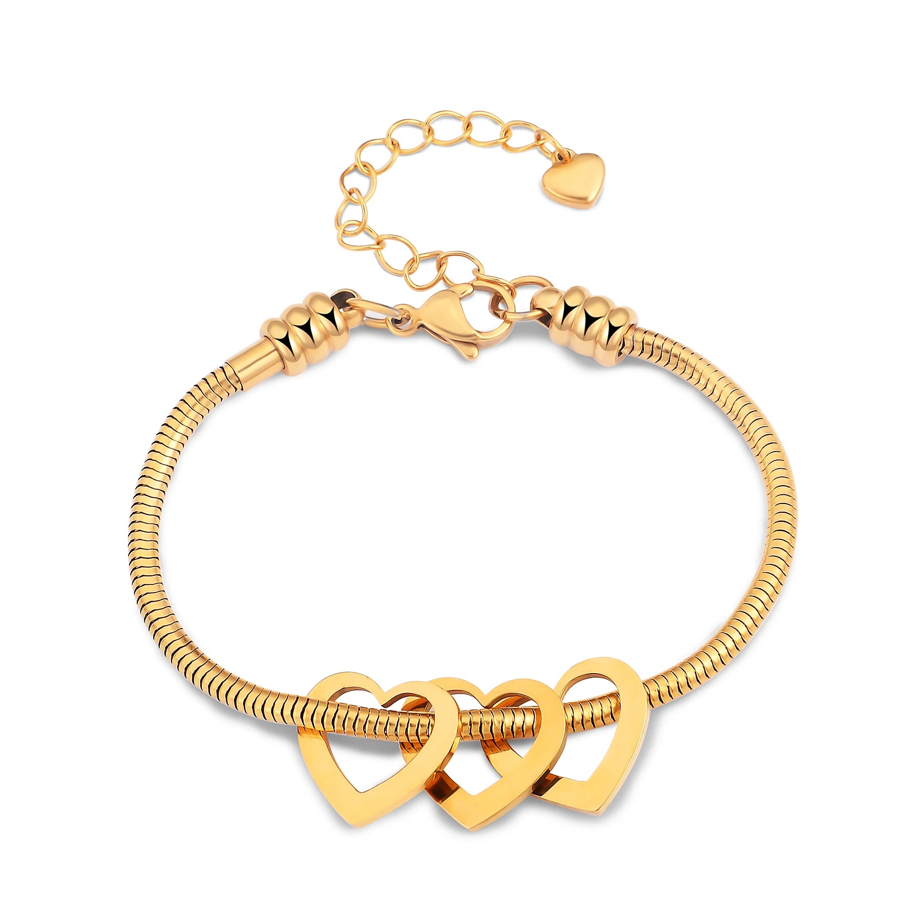 Pulseira Elo Snake com Pingentes de Coração Personalizados – Joia em Aço Inoxidável sob Medida  com 30% OFF + Frete Grátis