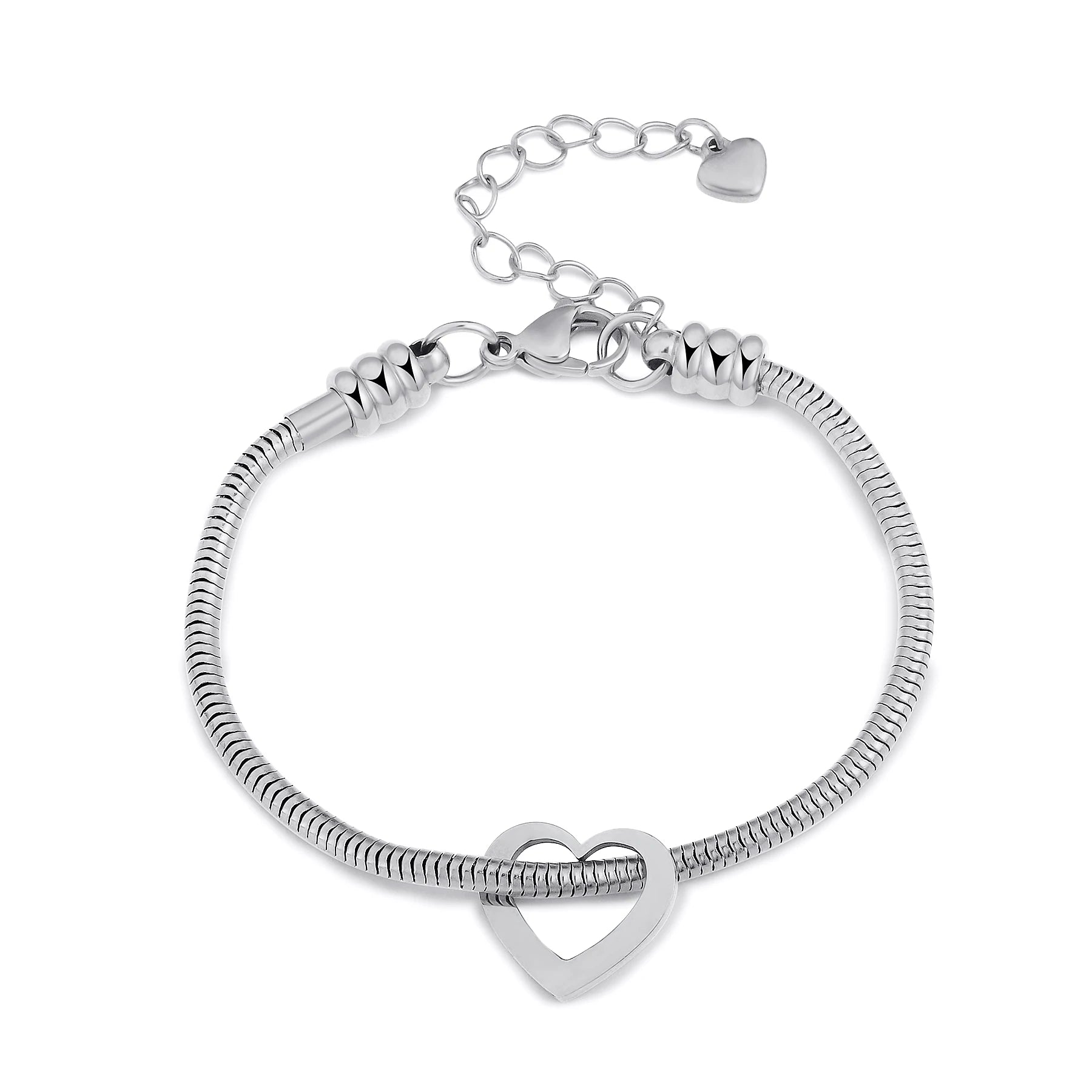 Pulseira Elo Snake com Pingentes de Coração Personalizados – Joia em Aço Inoxidável sob Medida  com 30% OFF + Frete Grátis