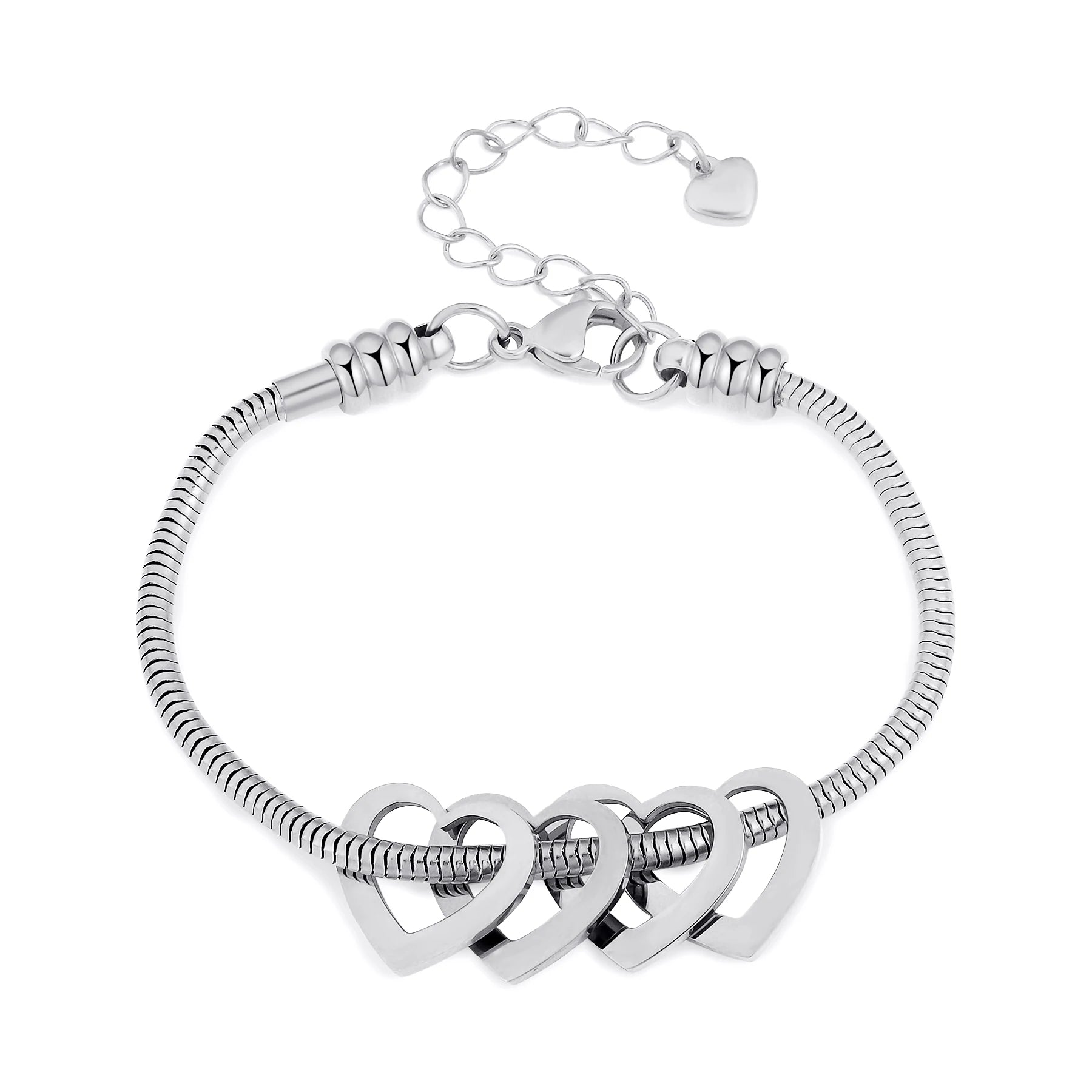 Pulseira Elo Snake com Pingentes de Coração Personalizados – Joia em Aço Inoxidável sob Medida  com 30% OFF + Frete Grátis