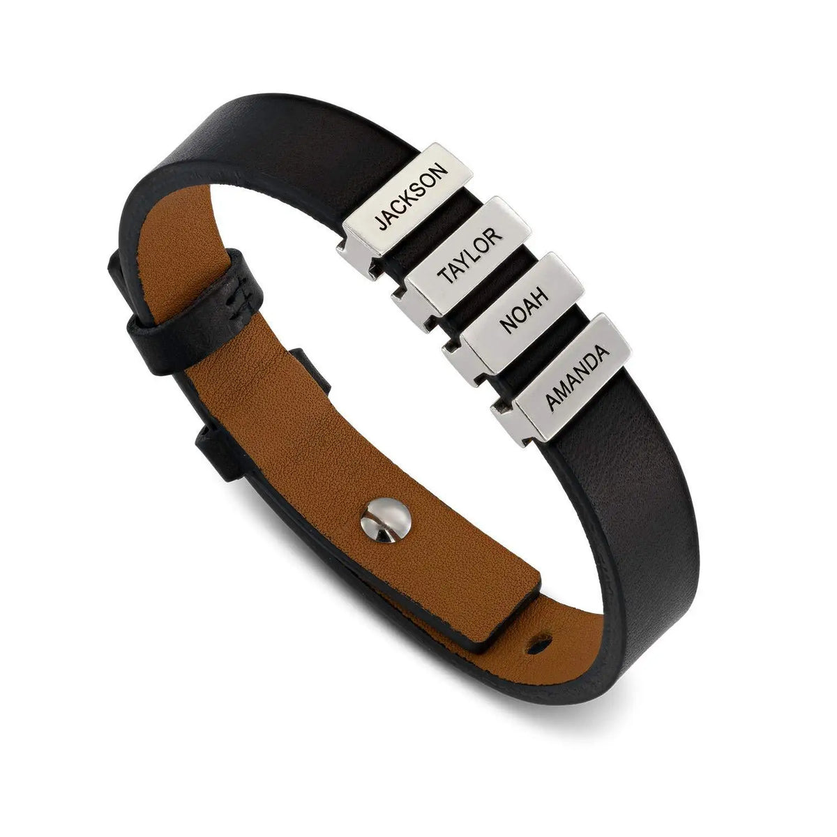 Pulseira Personalizável Masculina com nomes da Família - Em couro com pingentes em aço inoxidável - Nomes Gravados a Laser
