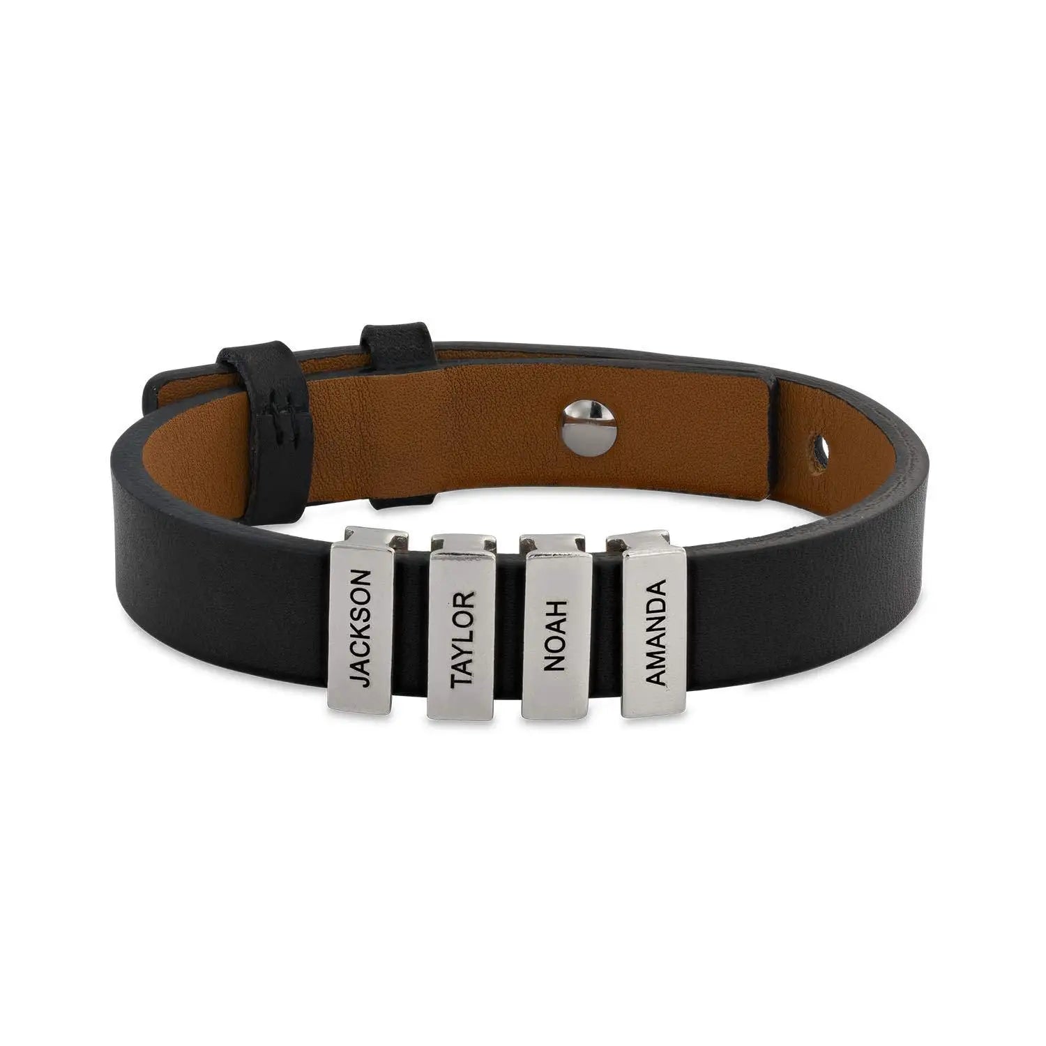 Pulseira Personalizável Masculina com nomes da Família - Em couro com pingentes em aço inoxidável - Nomes Gravados a Laser