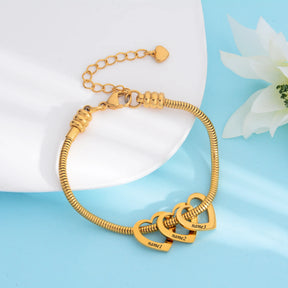 Pulseira Elo Snake com Pingentes de Coração Personalizados – Joia em Aço Inoxidável sob Medida  com 30% OFF + Frete Grátis